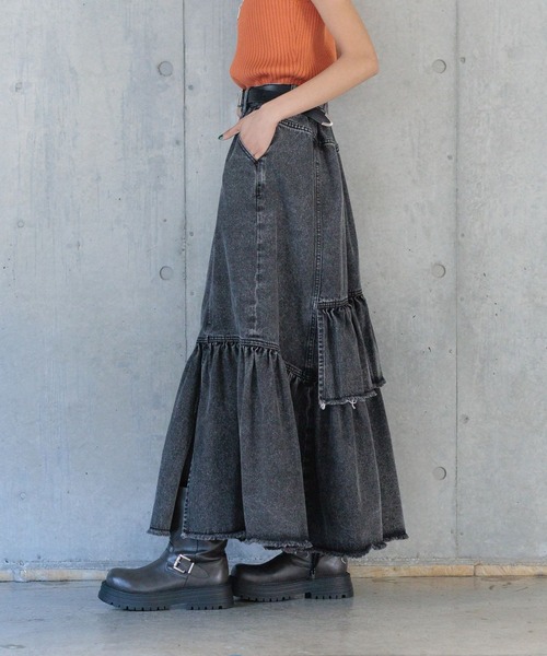 PAGEBOY（ページボーイ）の「ケミカルフリルスカート（デニムスカート・レディース・ブラック/ブルー・FREE）」の13枚目の写真
