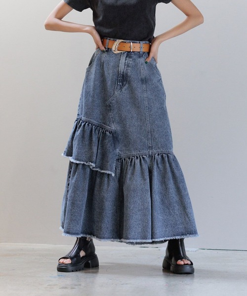 PAGEBOY（ページボーイ）の「ケミカルフリルスカート（デニムスカート・レディース・ブラック/ブルー・FREE）」の7枚目の写真