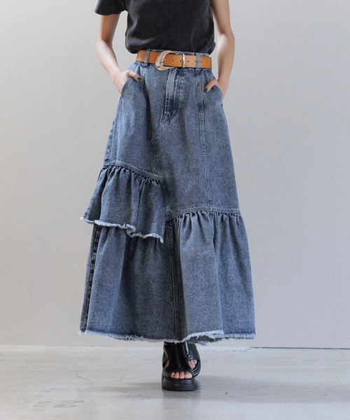 PAGEBOY（ページボーイ）の「ケミカルフリルスカート（デニムスカート・レディース・ブラック/ブルー・FREE）」の8枚目の写真