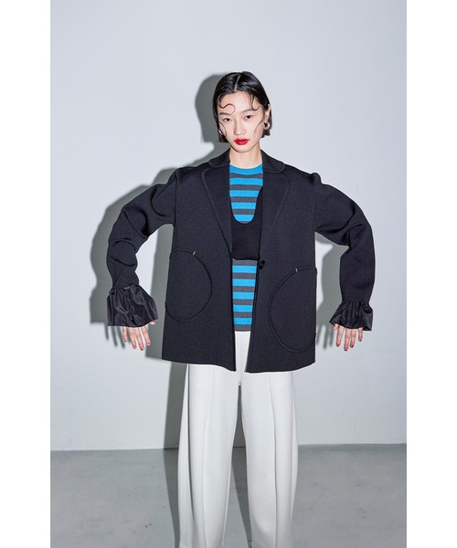 ジャケット・アウター OMMO RANDOM CIRCLE DOCKING KNIT JK セール】RANDOM CIRCLE DOCKING KNIT JK（テーラードジャケット