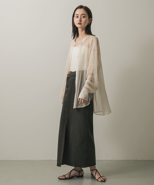 SENSE OF PLACE by URBAN RESEARCH（センスオブプレイスバイアーバンリサーチ）の「バンドカラーシャンブレーシアーシャツ（シャツ/ブラウス・レディース・アイボリー/グリーン/ネイビー/チャコールグレー/ライトピンク/ライトベージュ・ONE）」の21枚目の写真