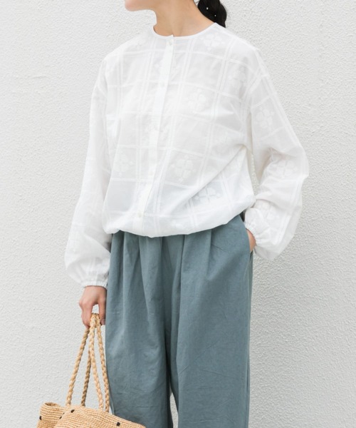 新品 かぐれ クロスステッチドロストブラウス NAVY ネイビー