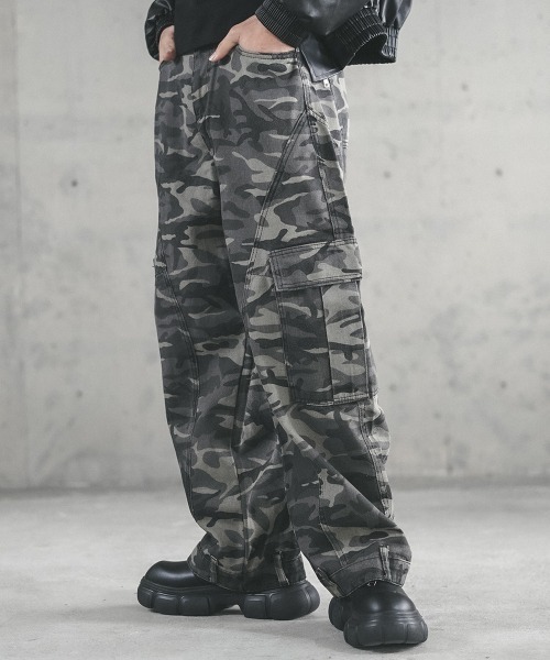 Vintage make camo wide cargo curve pants / ビンテージメイクカモ柄 
