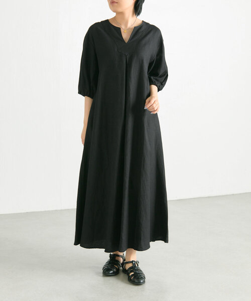 セール】麻混キーネックワンピース【SUM1 STYLE（スミ スタイル
