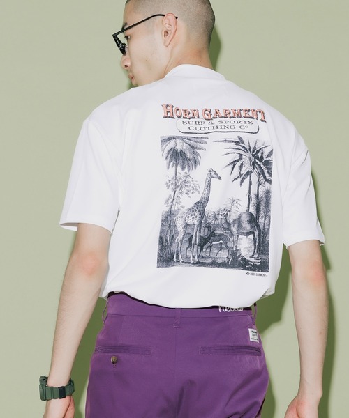 HORN GARMENT（ホーンガーメント）の「HORN GARMENT/ホーンガーメント Republis Mock Neck Tee モック半袖Tシャツ（Tシャツ/カットソー・メンズ・ブラウン/ターコイズブルー/ホワイト・46/50）」の2枚目の写真