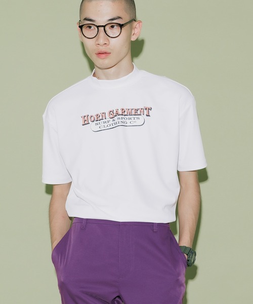 HORN GARMENT（ホーンガーメント）の「HORN GARMENT/ホーンガーメント Republis Mock Neck Tee モック半袖Tシャツ（Tシャツ/カットソー・メンズ・ブラウン/ターコイズブルー/ホワイト・46/50）」の6枚目の写真