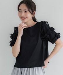 袖フリル半袖トップス