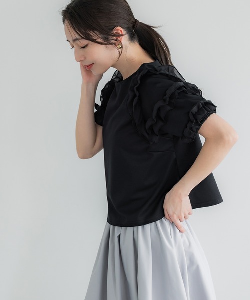 TOCCA フリル袖 黒 トップス M♡ 袖フリル半袖トップス（Tシャツ/カットソー）｜coca（coca