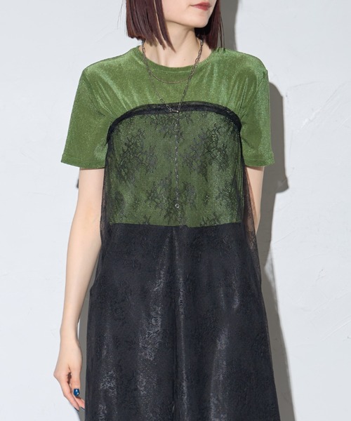 leimn（レイムン）の「シアーベロア半袖Tシャツ（Tシャツ/カットソー・レディース・チャコールグレー/ホワイト/グリーン・FREE）」の2枚目の写真