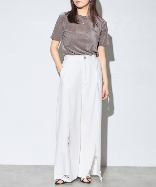 leimn（レイムン）の「シアーベロア半袖Tシャツ（Tシャツ/カットソー・レディース・チャコールグレー/ホワイト/グリーン・FREE）」の12枚目の写真