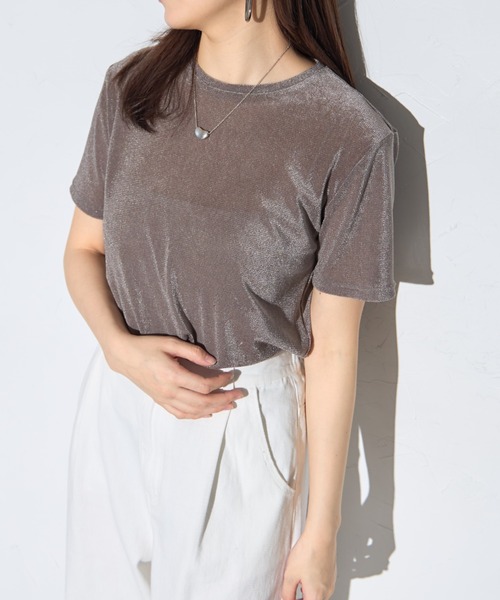 leimn（レイムン）の「シアーベロア半袖Tシャツ（Tシャツ/カットソー・レディース・チャコールグレー/ホワイト/グリーン・FREE）」の10枚目の写真