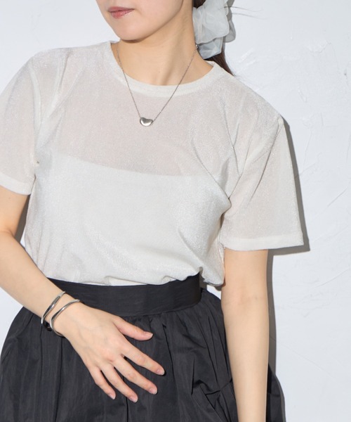 leimn（レイムン）の「シアーベロア半袖Tシャツ（Tシャツ/カットソー・レディース・チャコールグレー/ホワイト/グリーン・FREE）」の4枚目の写真
