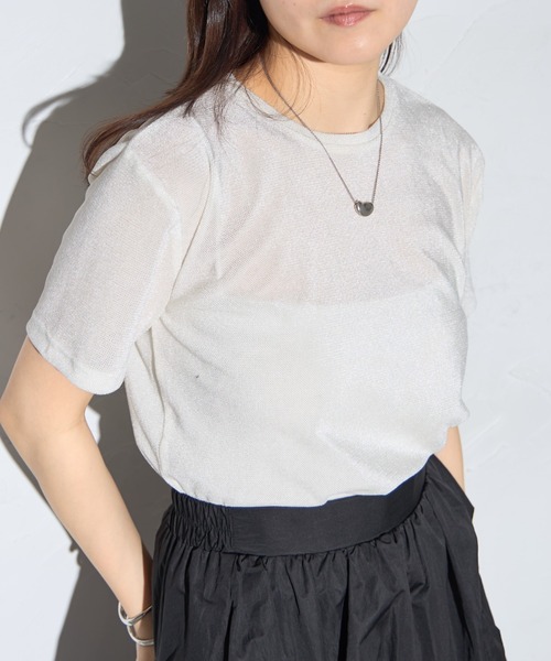 leimn（レイムン）の「シアーベロア半袖Tシャツ（Tシャツ/カットソー・レディース・チャコールグレー/ホワイト/グリーン・FREE）」の6枚目の写真