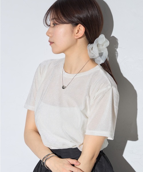 leimn（レイムン）の「シアーベロア半袖Tシャツ（Tシャツ/カットソー・レディース・チャコールグレー/ホワイト/グリーン・FREE）」の5枚目の写真