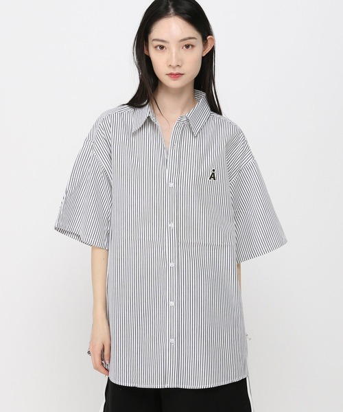 セール】【UNISEX】ALAND／Aロゴストライプ半袖シャツ（シャツ