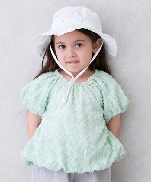 petit main(プティマイン)の「【リンク】ジャガードバルーンブラウス(キッズ)(シャツ/ブラウス・キッズ・ライトグリーン/ピンク/アイボリー・120cm/100cm/90cm/80cm/110cm/130cm)」の1枚目の写真