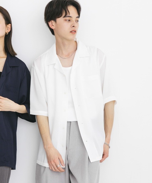 セール】『ユニセックス』シアーヨウリュウオープンカラーシャツ