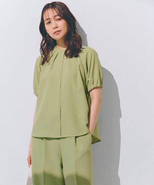 grove(グローブ)の「【洗える・シワになりにくい】麻調スリーブドロストブラウス(シャツ/ブラウス・レディース・オフホワイト/ブラック/ライトグレー/スモーキーグリーン系・03/02/01/04/05)」の1枚目の写真