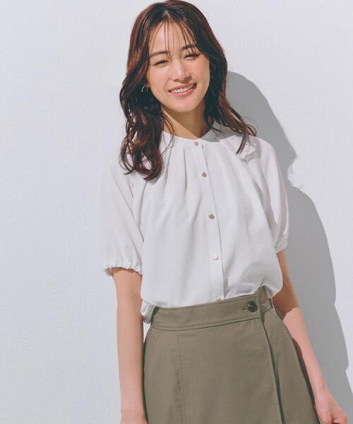 grove(グローブ)の「【洗える・シワになりにくい】麻調スリーブドロストブラウス(シャツ/ブラウス・レディース・オフホワイト/ブラック/ライトグレー/スモーキーグリーン系・03/02/01/04/05)」の2枚目の写真