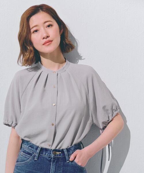 grove(グローブ)の「【洗える・シワになりにくい】麻調スリーブドロストブラウス(シャツ/ブラウス・レディース・オフホワイト/ブラック/ライトグレー/スモーキーグリーン系・03/02/01/04/05)」の4枚目の写真
