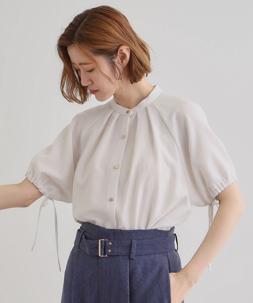 grove(グローブ)の「【洗える・シワになりにくい】麻調スリーブドロストブラウス(シャツ/ブラウス・レディース・オフホワイト/ブラック/ライトグレー/スモーキーグリーン系・03/02/01/04/05)」の5枚目の写真