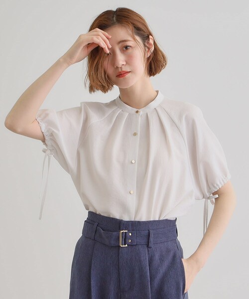 grove(グローブ)の「【洗える・シワになりにくい】麻調スリーブドロストブラウス(シャツ/ブラウス・レディース・オフホワイト/ブラック/ライトグレー/スモーキーグリーン系・03/02/01/04/05)」の6枚目の写真