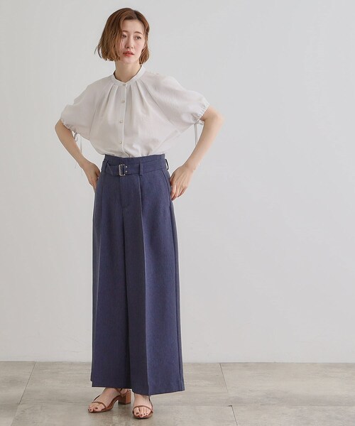 grove(グローブ)の「【洗える・シワになりにくい】麻調スリーブドロストブラウス(シャツ/ブラウス・レディース・オフホワイト/ブラック/ライトグレー/スモーキーグリーン系・03/02/01/04/05)」の7枚目の写真