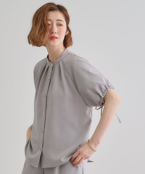 grove(グローブ)の「【洗える・シワになりにくい】麻調スリーブドロストブラウス(シャツ/ブラウス・レディース・オフホワイト/ブラック/ライトグレー/スモーキーグリーン系・03/02/01/04/05)」の11枚目の写真