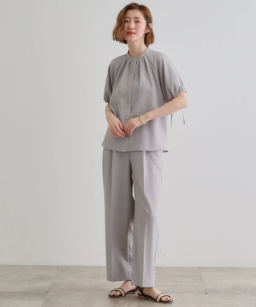 grove(グローブ)の「【洗える・シワになりにくい】麻調スリーブドロストブラウス(シャツ/ブラウス・レディース・オフホワイト/ブラック/ライトグレー/スモーキーグリーン系・03/02/01/04/05)」の12枚目の写真