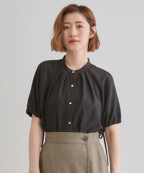 grove(グローブ)の「【洗える・シワになりにくい】麻調スリーブドロストブラウス(シャツ/ブラウス・レディース・オフホワイト/ブラック/ライトグレー/スモーキーグリーン系・03/02/01/04/05)」の15枚目の写真