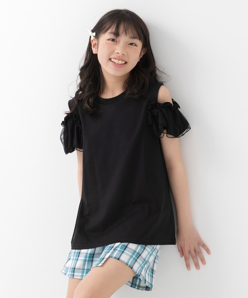 セール】肩開きチュールフリルTシャツ（Tシャツ/カットソー）｜chil2