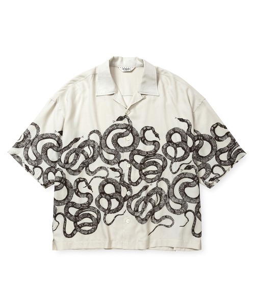 CALEE 蛇柄 半袖シャツ アイボリー 5 SLEEVES DROP SHOULDER SH ＜SNAKE PATTERN＞（シャツ/ブラウス