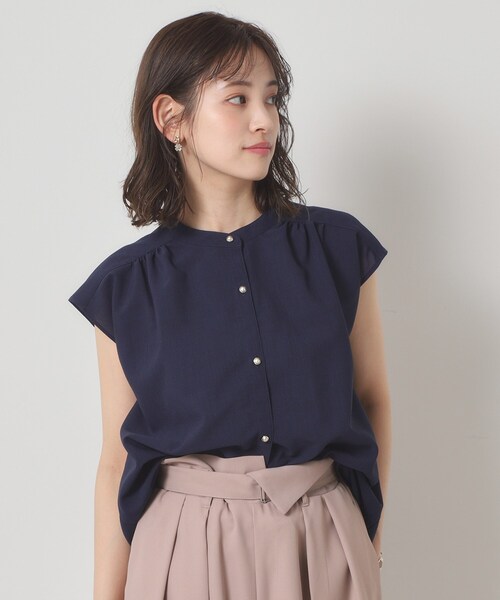 ITS'DEMO（イッツデモ）の「【清涼感／手洗い可】麻調前開きブラウス（シャツ/ブラウス・レディース・ベビーピンク/ブルーグリーン/アイボリー/ネイビー・00）」の3枚目の写真