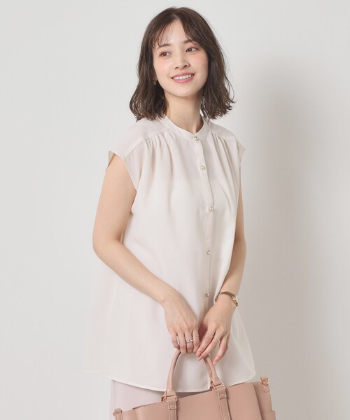 ITS'DEMO（イッツデモ）の「【清涼感／手洗い可】麻調前開きブラウス（シャツ/ブラウス・レディース・ベビーピンク/ブルーグリーン/アイボリー/ネイビー・00）」の2枚目の写真