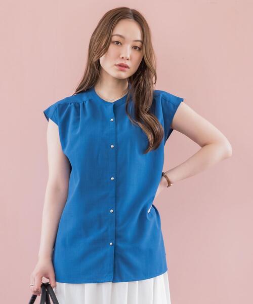 ITS'DEMO（イッツデモ）の「【清涼感／手洗い可】麻調前開きブラウス（シャツ/ブラウス・レディース・ベビーピンク/ブルーグリーン/アイボリー/ネイビー・00）」の5枚目の写真