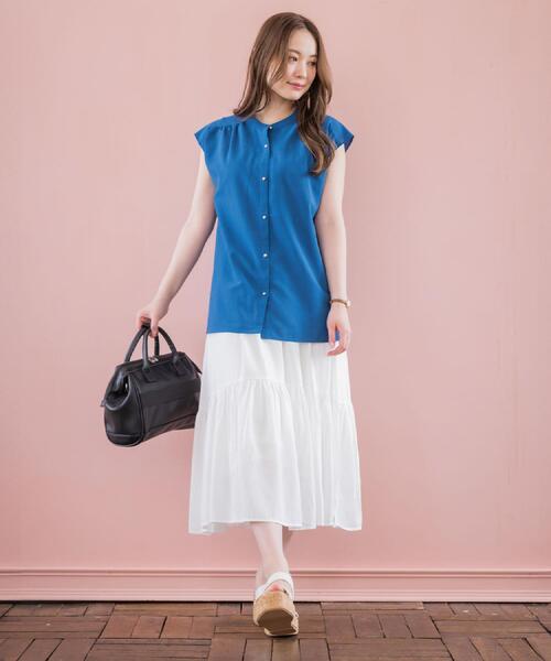 ITS'DEMO（イッツデモ）の「【清涼感／手洗い可】麻調前開きブラウス（シャツ/ブラウス・レディース・ベビーピンク/ブルーグリーン/アイボリー/ネイビー・00）」の6枚目の写真