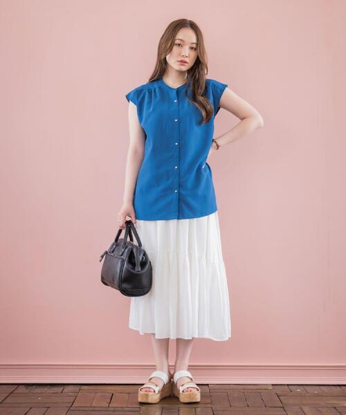 ITS'DEMO（イッツデモ）の「【清涼感／手洗い可】麻調前開きブラウス（シャツ/ブラウス・レディース・ベビーピンク/ブルーグリーン/アイボリー/ネイビー・00）」の7枚目の写真