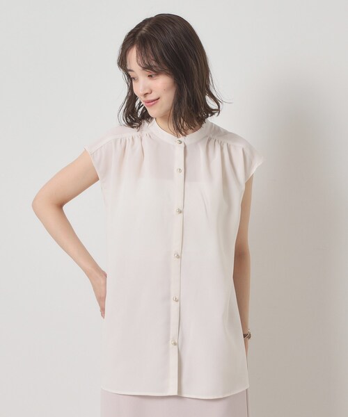 ITS'DEMO（イッツデモ）の「【清涼感／手洗い可】麻調前開きブラウス（シャツ/ブラウス・レディース・ベビーピンク/ブルーグリーン/アイボリー/ネイビー・00）」の9枚目の写真