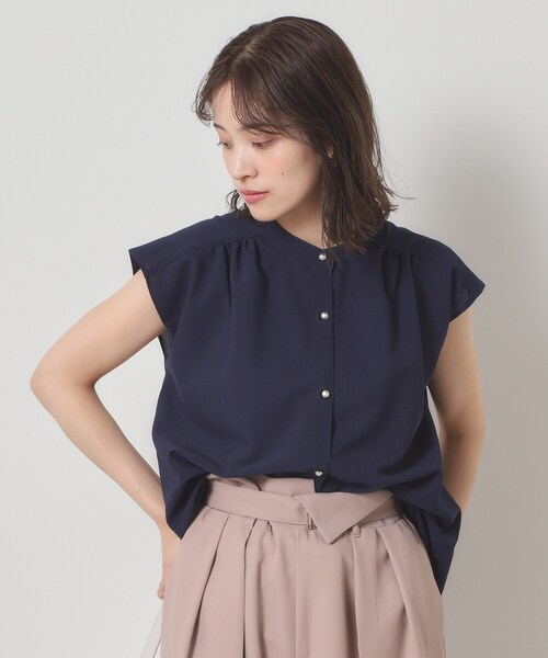 ITS'DEMO（イッツデモ）の「【清涼感／手洗い可】麻調前開きブラウス（シャツ/ブラウス・レディース・ベビーピンク/ブルーグリーン/アイボリー/ネイビー・00）」の12枚目の写真