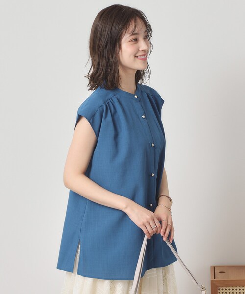 ITS'DEMO（イッツデモ）の「【清涼感／手洗い可】麻調前開きブラウス（シャツ/ブラウス・レディース・ベビーピンク/ブルーグリーン/アイボリー/ネイビー・00）」の16枚目の写真