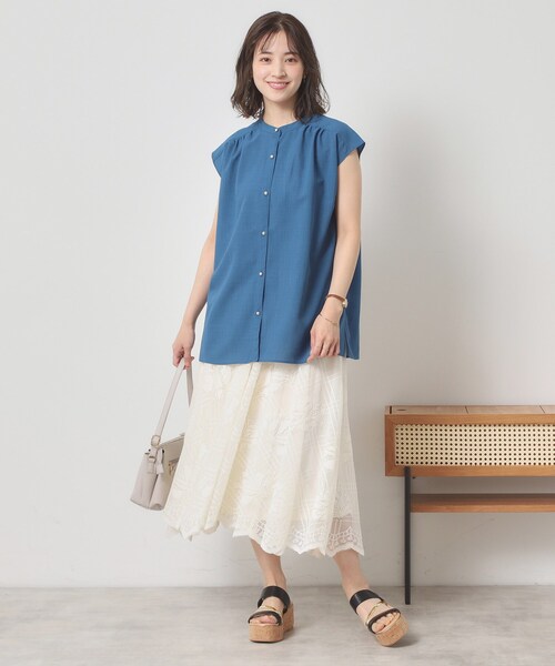 ITS'DEMO（イッツデモ）の「【清涼感／手洗い可】麻調前開きブラウス（シャツ/ブラウス・レディース・ベビーピンク/ブルーグリーン/アイボリー/ネイビー・00）」の18枚目の写真