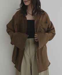 配色パイピング オーバーサイズシアーシャツ