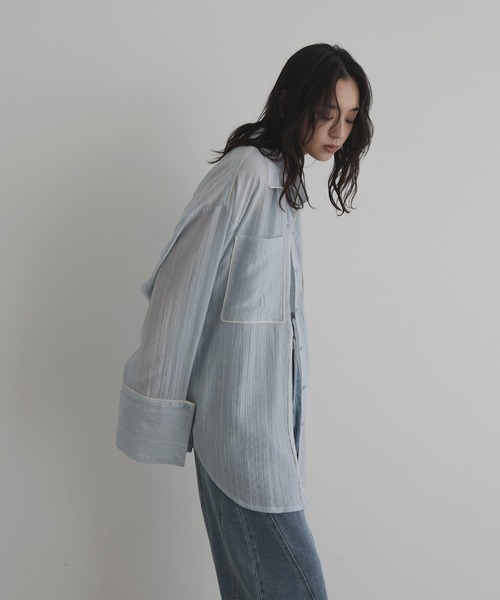 hellam（へラム）の「配色パイピング オーバーサイズシアーシャツ（シャツ/ブラウス・レディース・ブラック/ブラウン/イエロー/ブルー/アイボリー・FREE）」の18枚目の写真