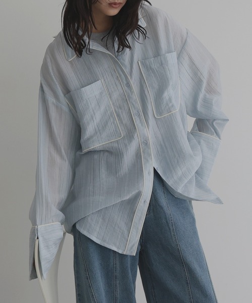 hellam（へラム）の「配色パイピング オーバーサイズシアーシャツ（シャツ/ブラウス・レディース・ブラック/ブラウン/イエロー/ブルー/アイボリー・FREE）」の20枚目の写真