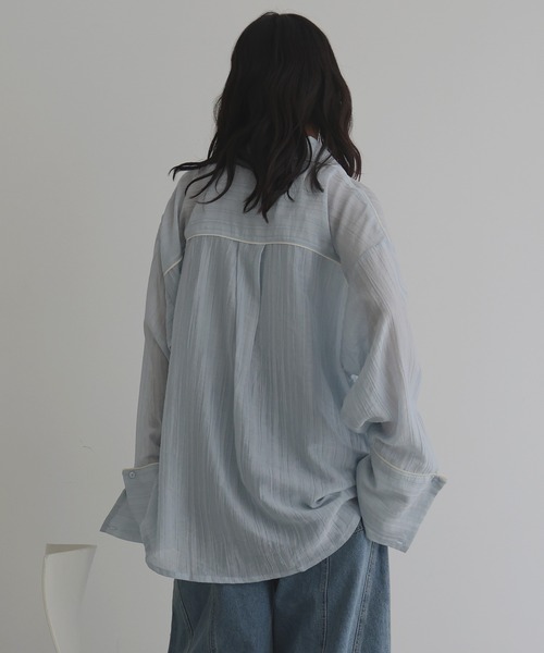 hellam（へラム）の「配色パイピング オーバーサイズシアーシャツ（シャツ/ブラウス・レディース・ブラック/ブラウン/イエロー/ブルー/アイボリー・FREE）」の21枚目の写真