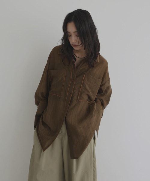 配色パイピング オーバーサイズシアーシャツ（シャツ/ブラウス