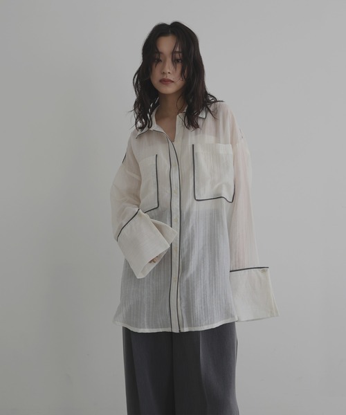 シアーシャツ　シフォン オーバーサイズシャツ　TOMMOROW LAND SERACE（セラス）の「【SERACE】Oversize side cord sheer shirt