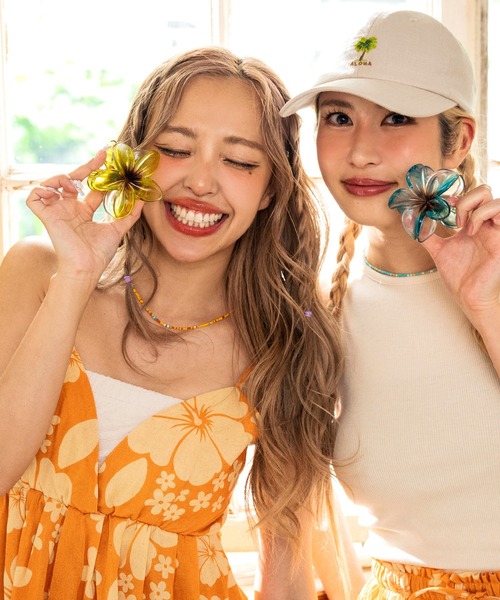 anap mimpi（アナップミンピ）の「リネンライク ハイビスカス柄 キャミソール ロング フレア ワンピース（ワンピース・レディース・ダークグレー/オレンジ/ターコイズブルー・FREE）」の5枚目の写真