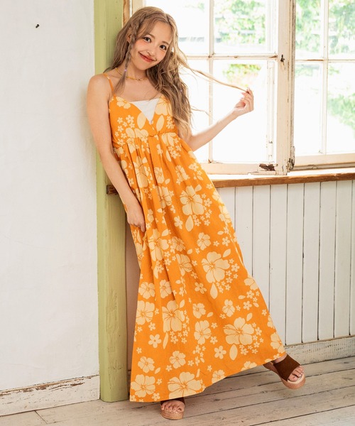 セール】リネンライク ハイビスカス柄 キャミソール ロング