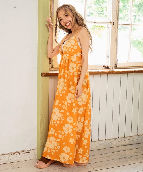 セール】リネンライク ハイビスカス柄 キャミソール ロング フレア